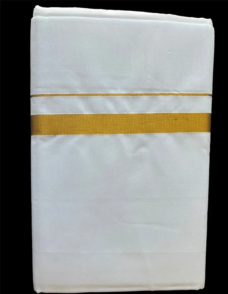 100% Premium Cotton Dhoti With Gold Zari Border - Men's Traditional White Cotton