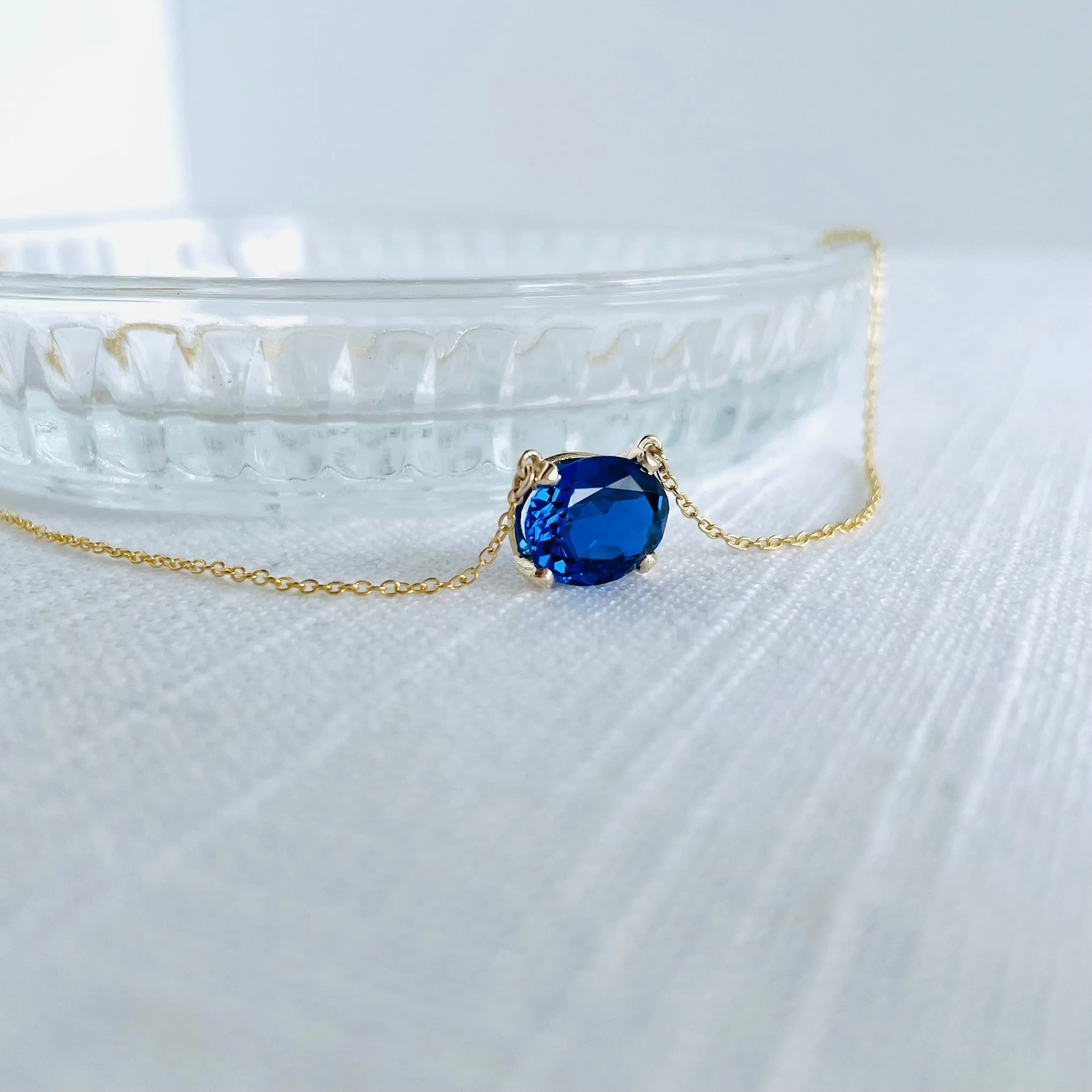 10K Forthright Oval Synthetic Sapphire Necklace