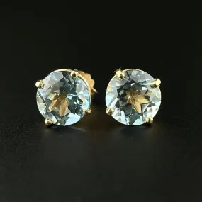 14K Gold Blue Topaz Stud Earrings