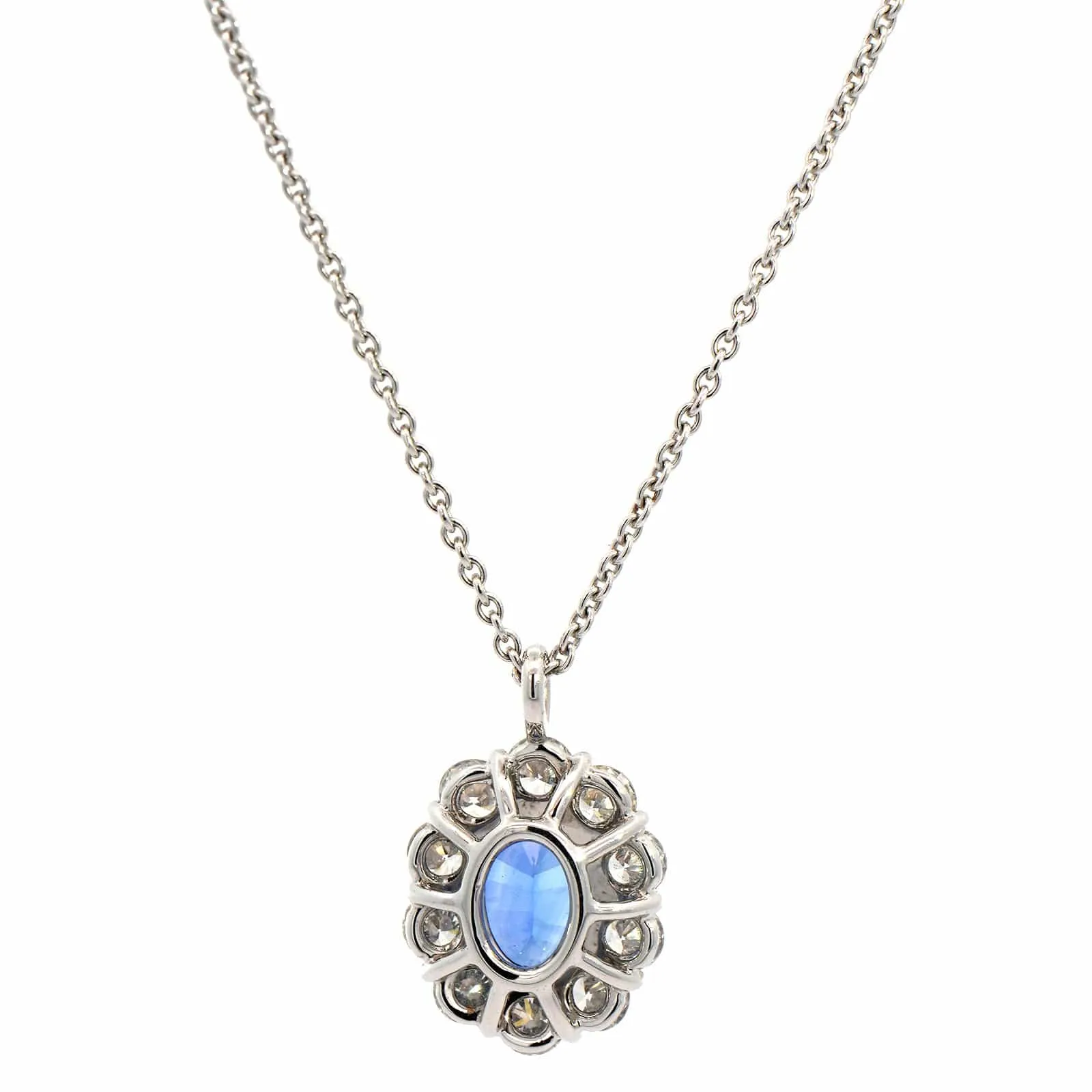 18K White Gold Blue Sapphire and Diamond Pendant Necklace