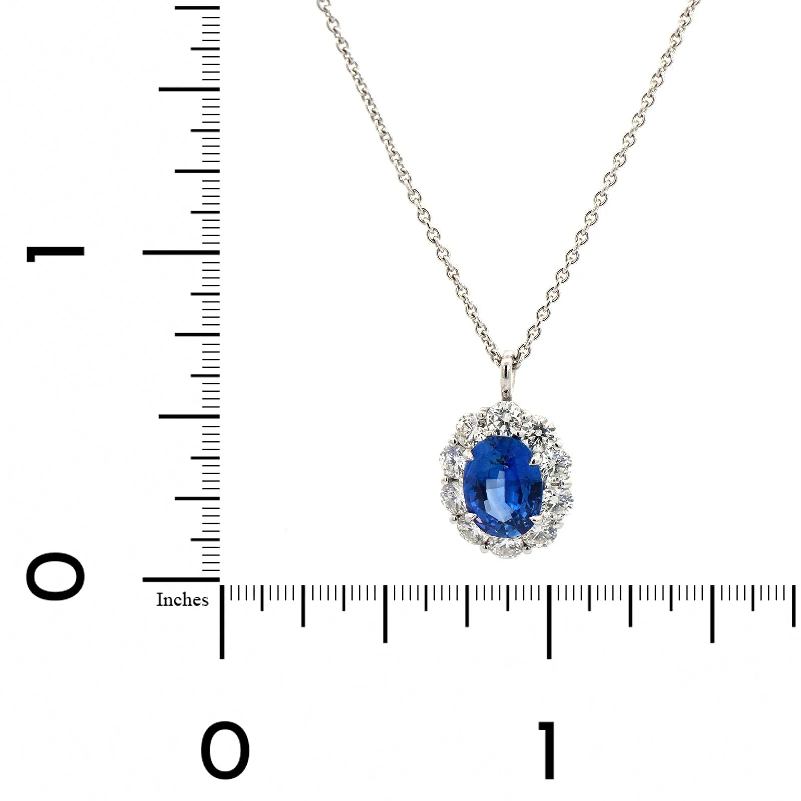 18K White Gold Blue Sapphire and Diamond Pendant Necklace