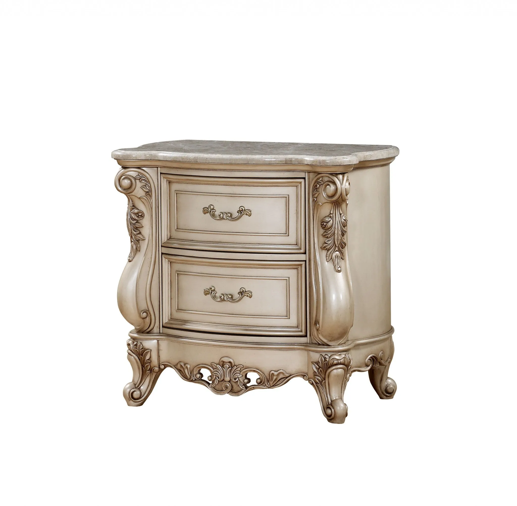 32 Antiqued White Two Drawers Mirrored Nightstand