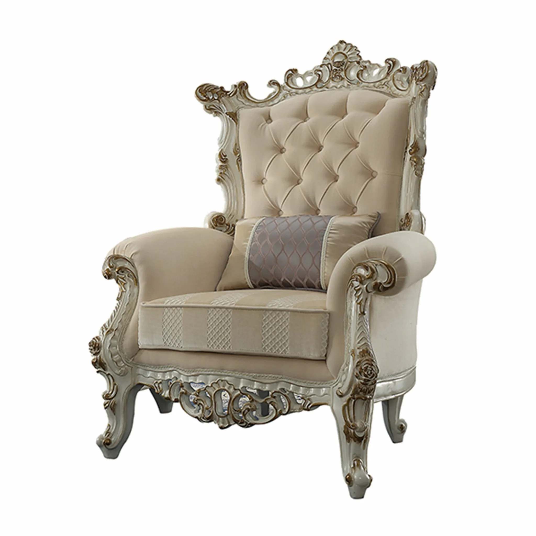 38 Pearl Fabric Striped Tufted Chesterfield Chair