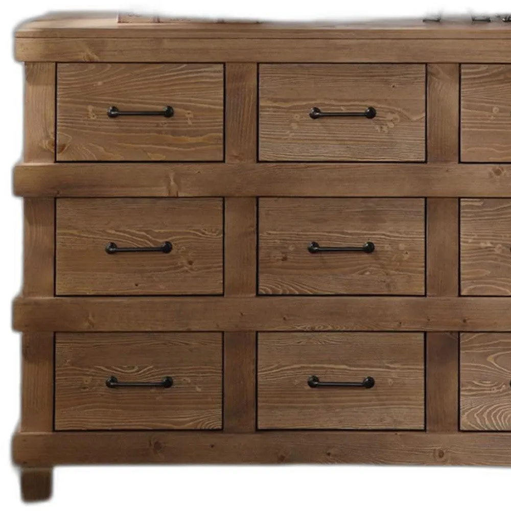 44 Brown Solid Wood Nine Drawer Triple Dresser