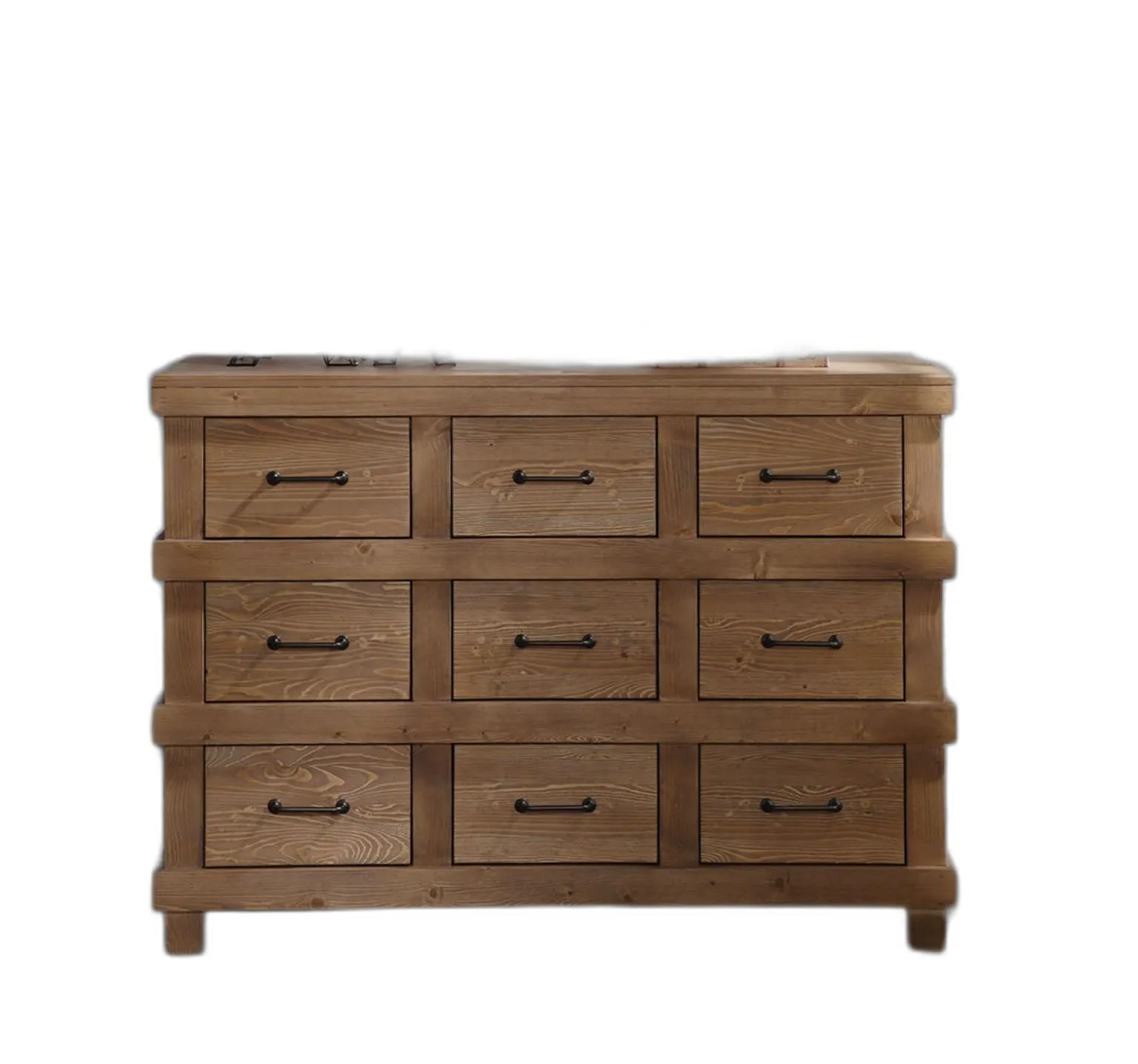 44 Brown Solid Wood Nine Drawer Triple Dresser