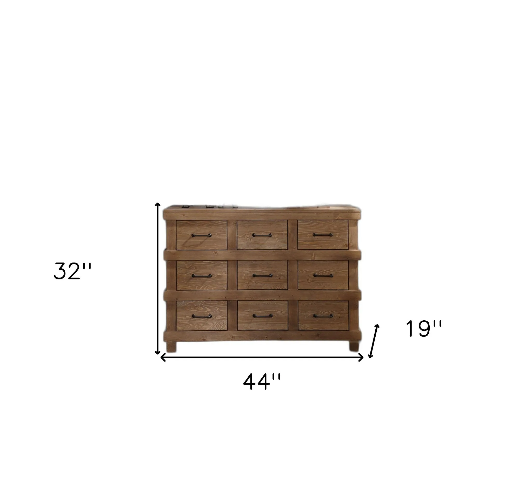 44 Brown Solid Wood Nine Drawer Triple Dresser