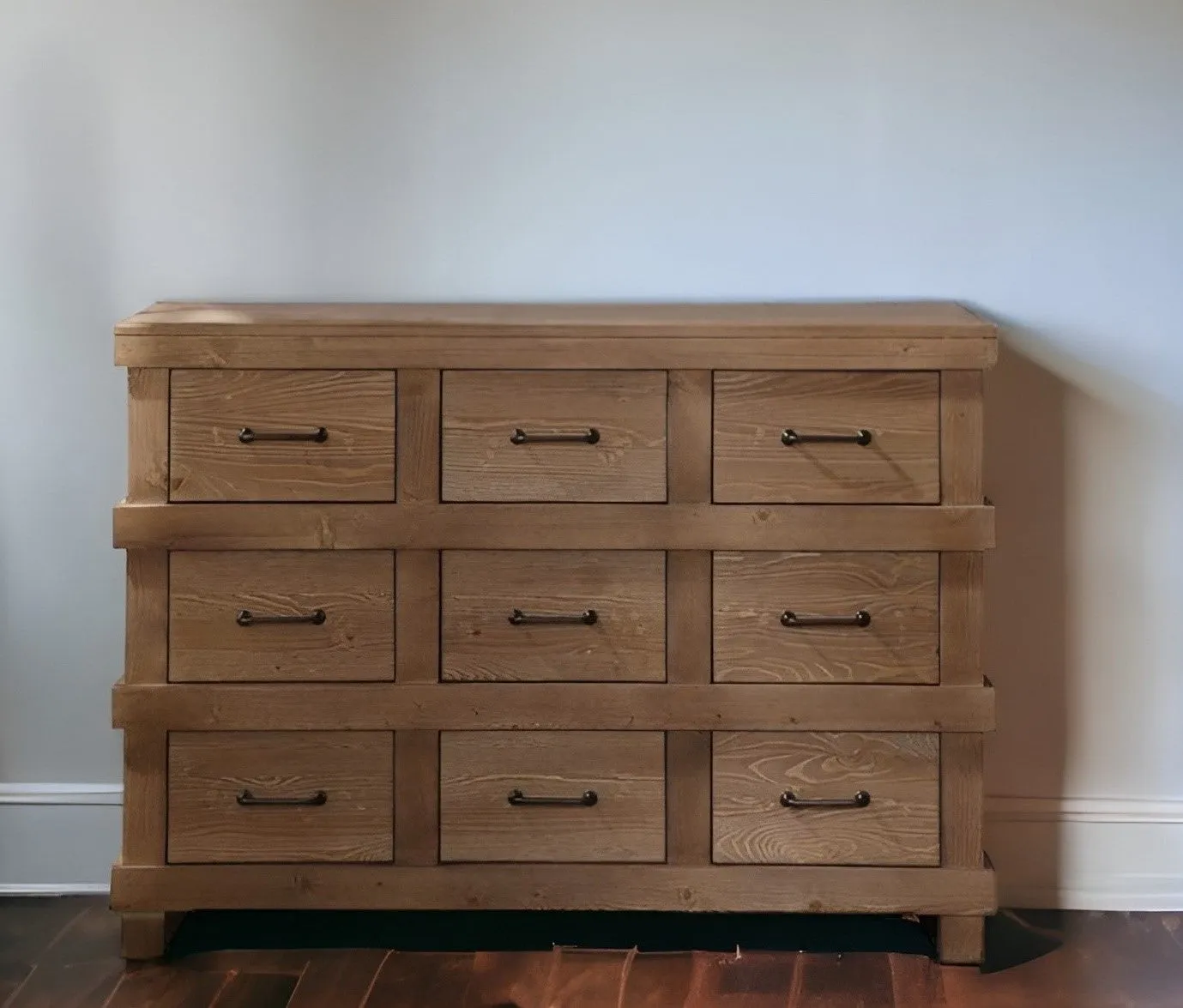 44 Brown Solid Wood Nine Drawer Triple Dresser