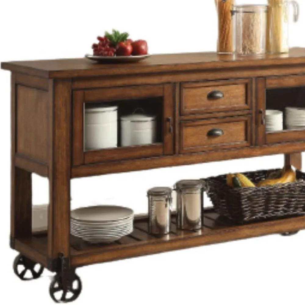 58 Rustic Brown Rolling Kitchen Cart With Storage