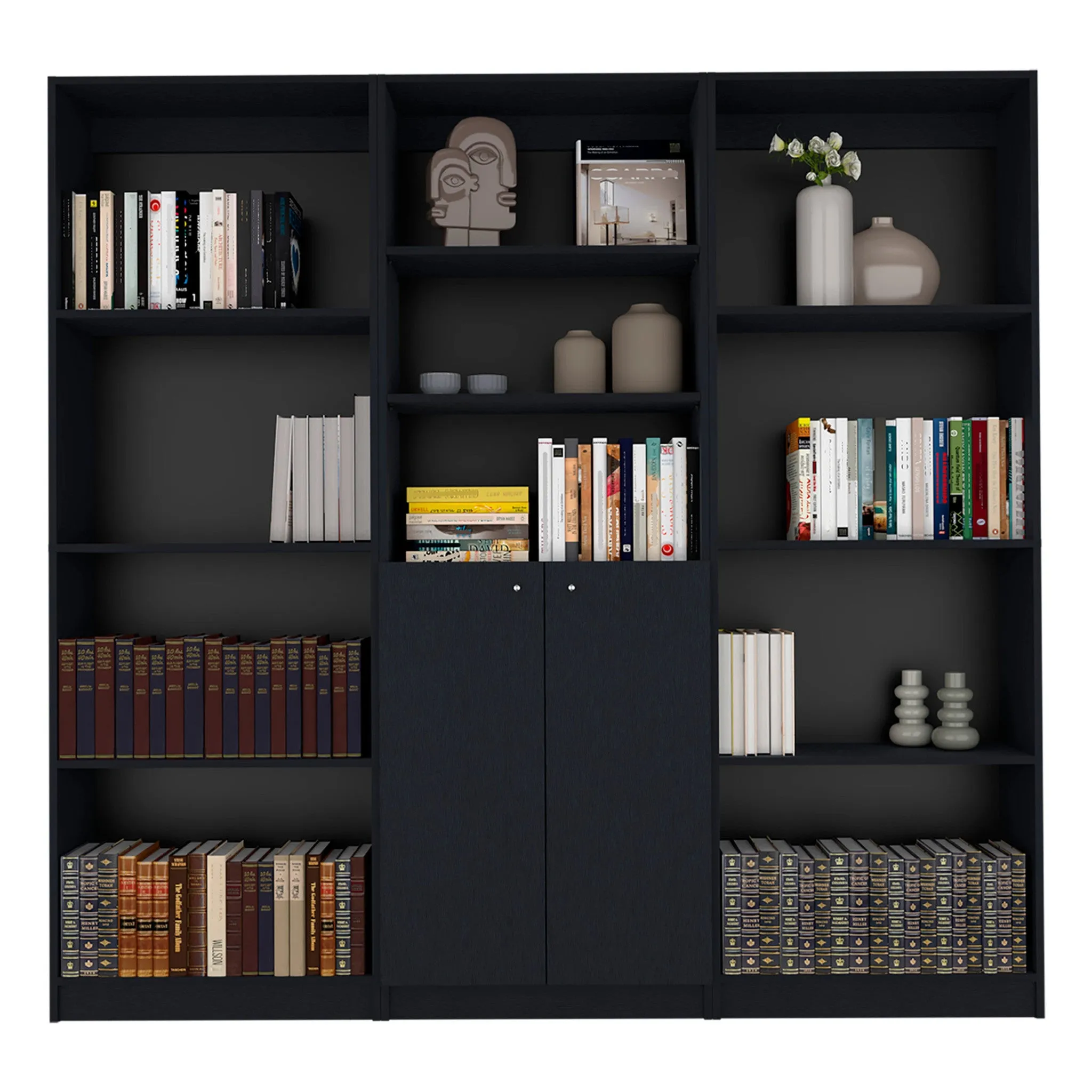 71 Black Five Tier Bookcase with Two doors