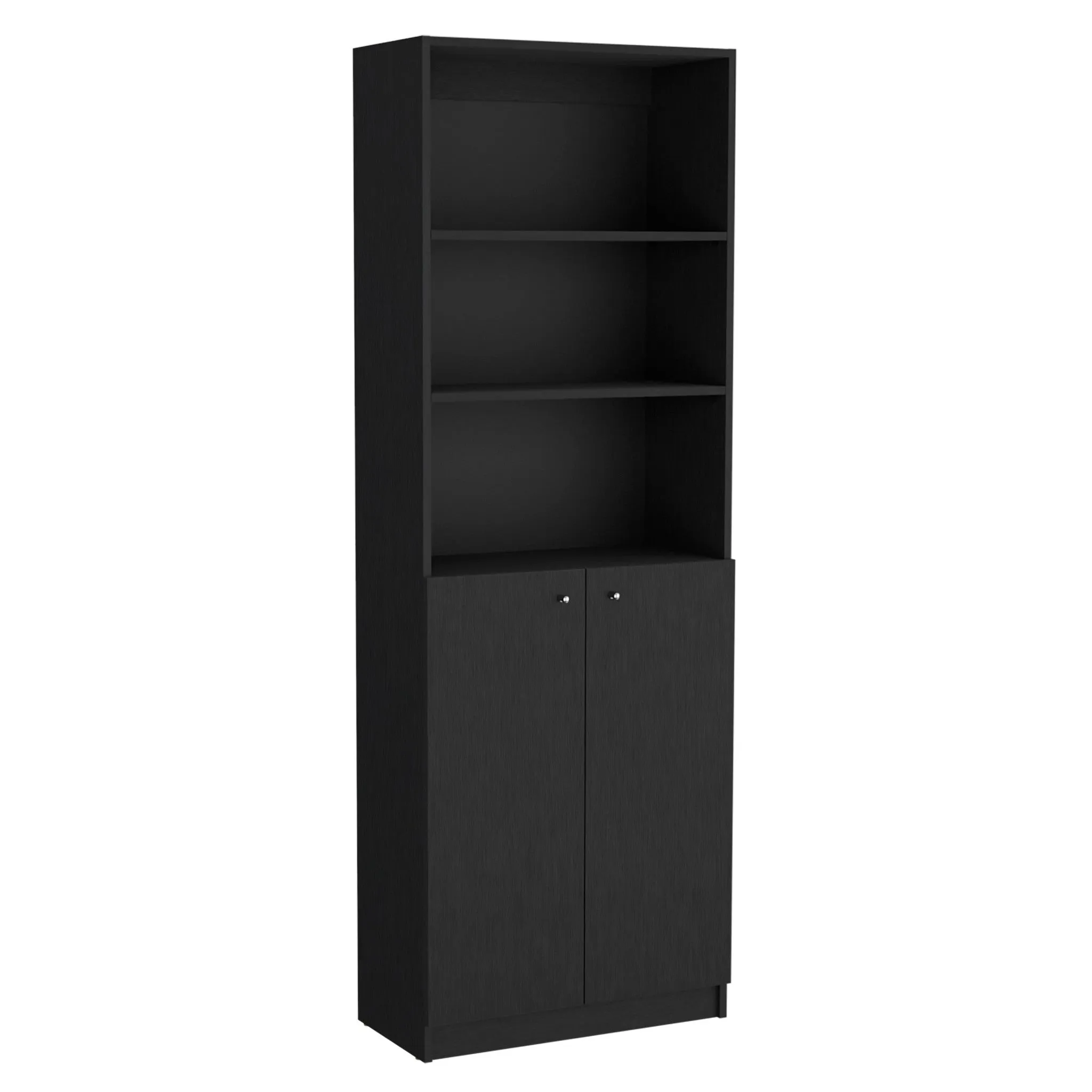 71 Black Five Tier Bookcase with Two doors