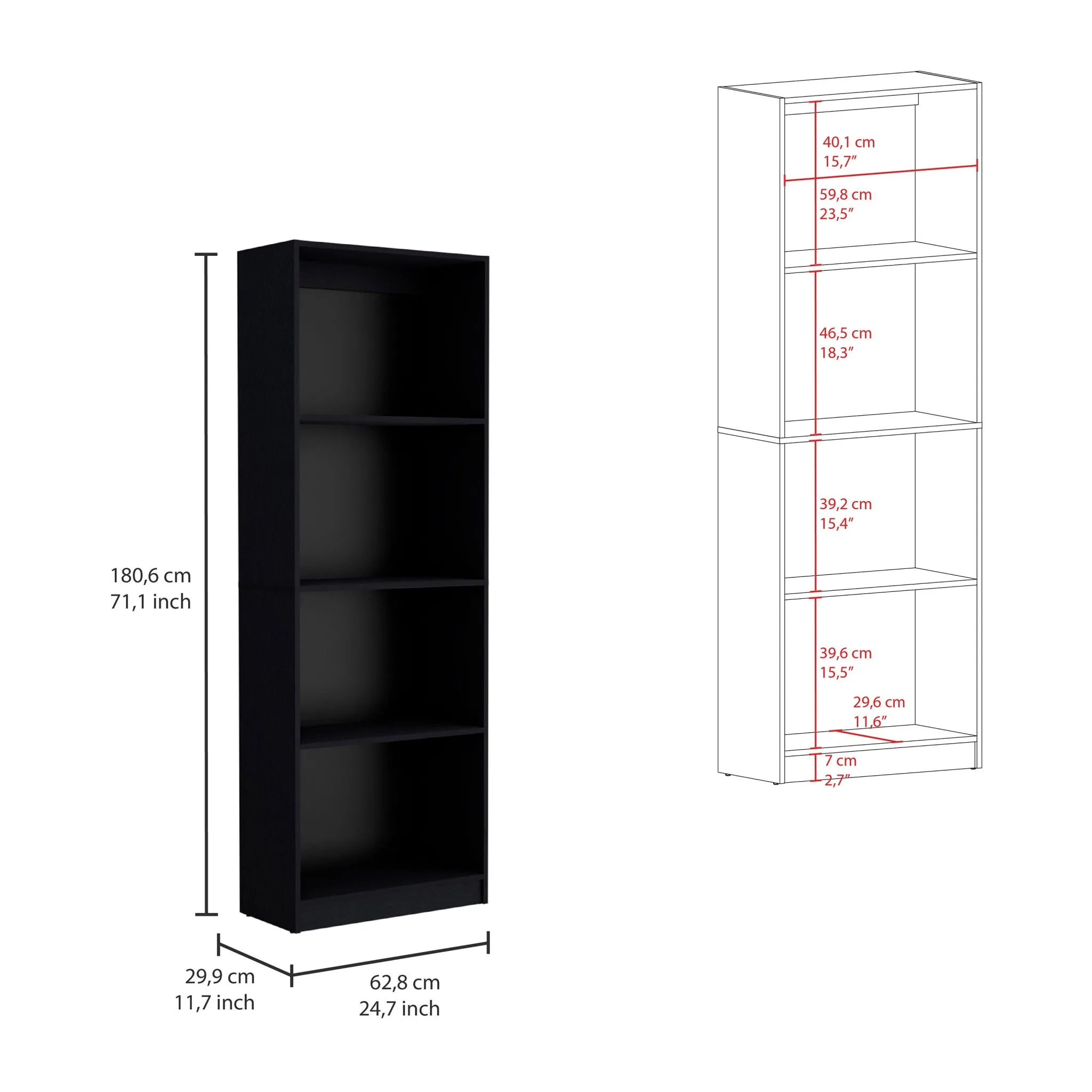 71 Black Five Tier Bookcase with Two doors