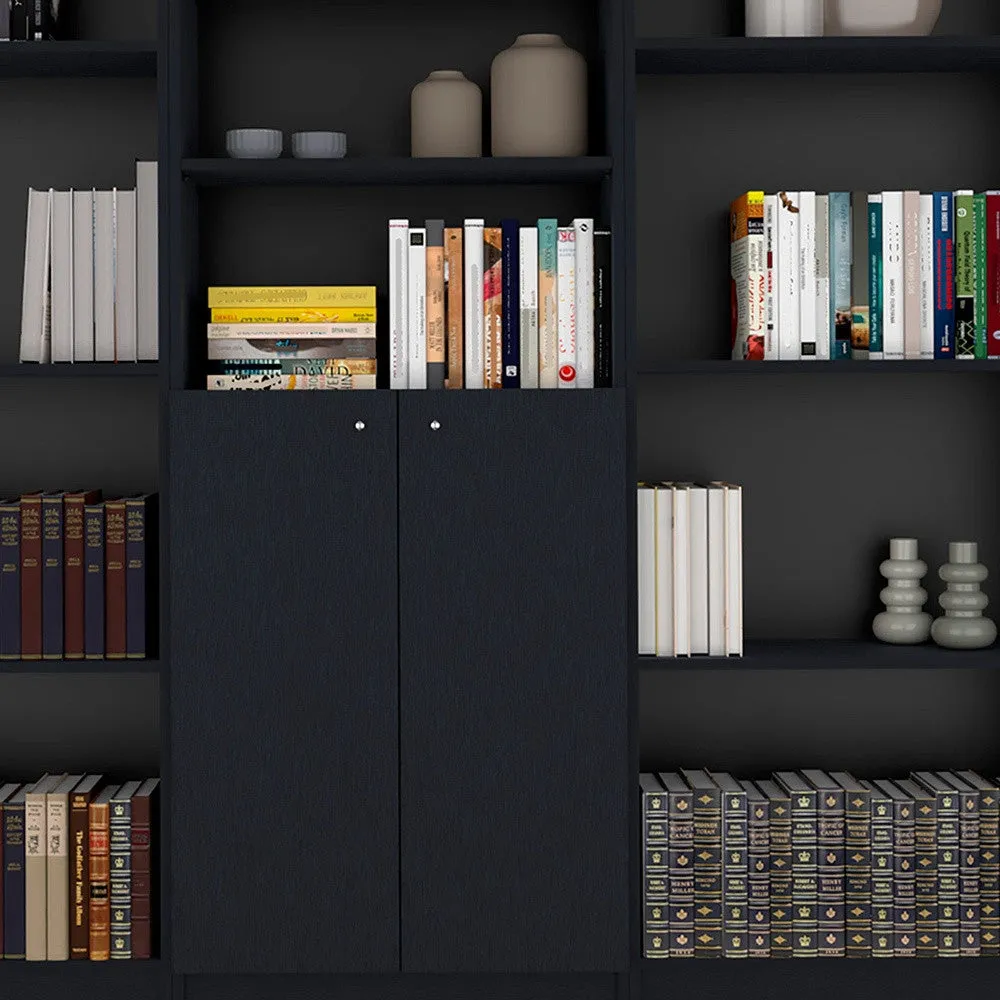 71 Black Five Tier Bookcase with Two doors