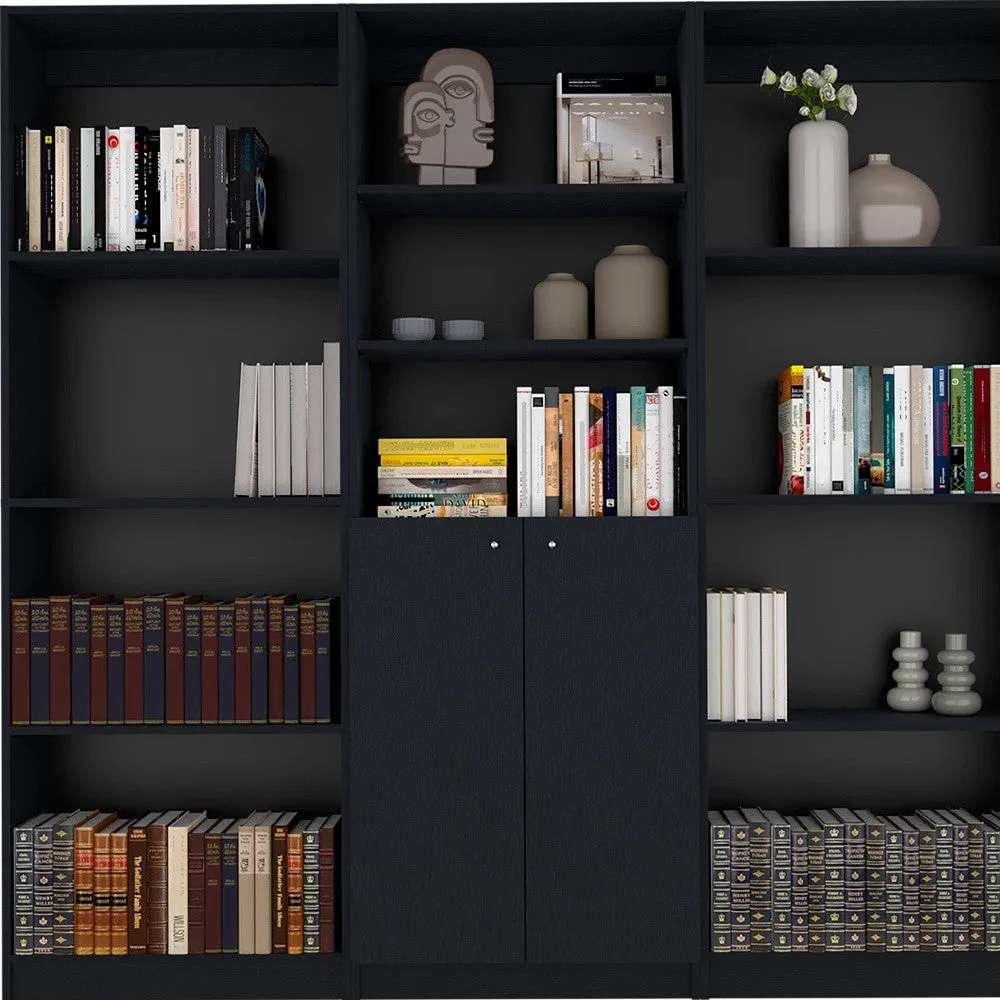 71 Black Five Tier Bookcase with Two doors