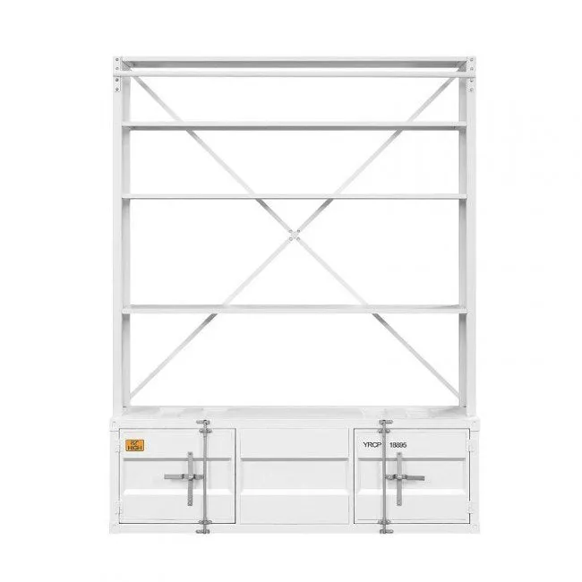 83 White Four Tier Cargo Style Bookcase with Cabinets and Ladder