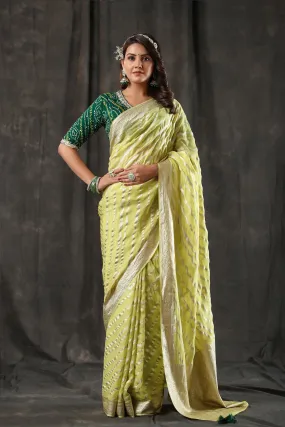 90Z813-RO Lemon Yellow Georgette Banarasi Saree with Zari Stripes