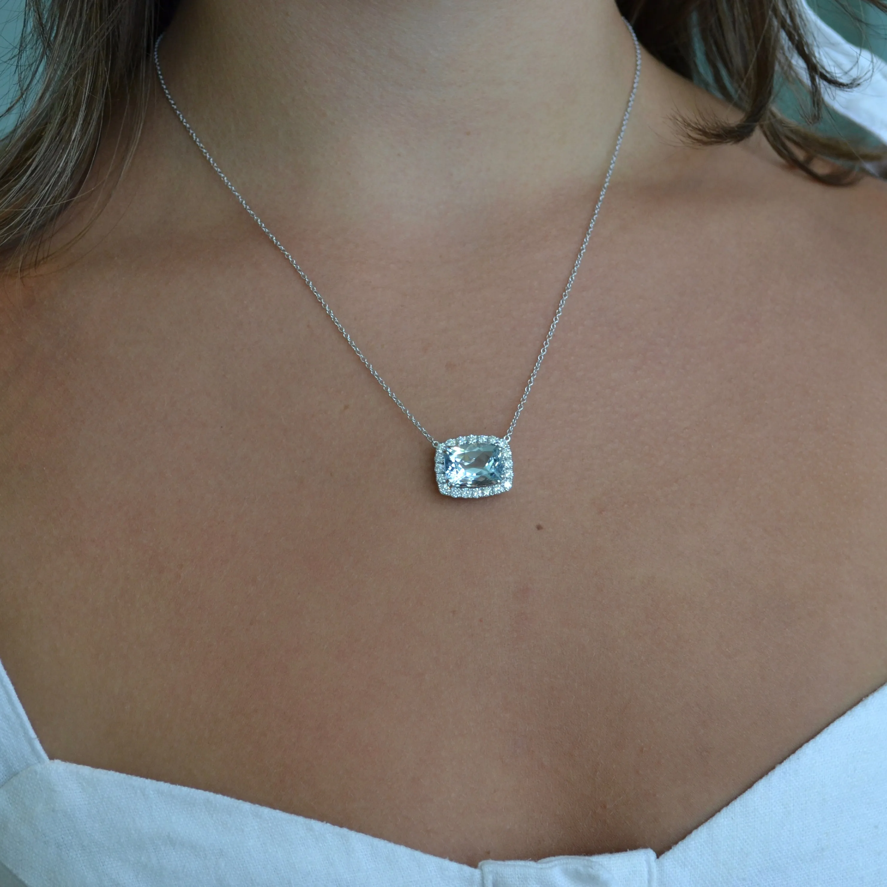 A & Furst - Dynamite - Pendant Necklace with Aquamarine and Diamonds, 18k White Gold