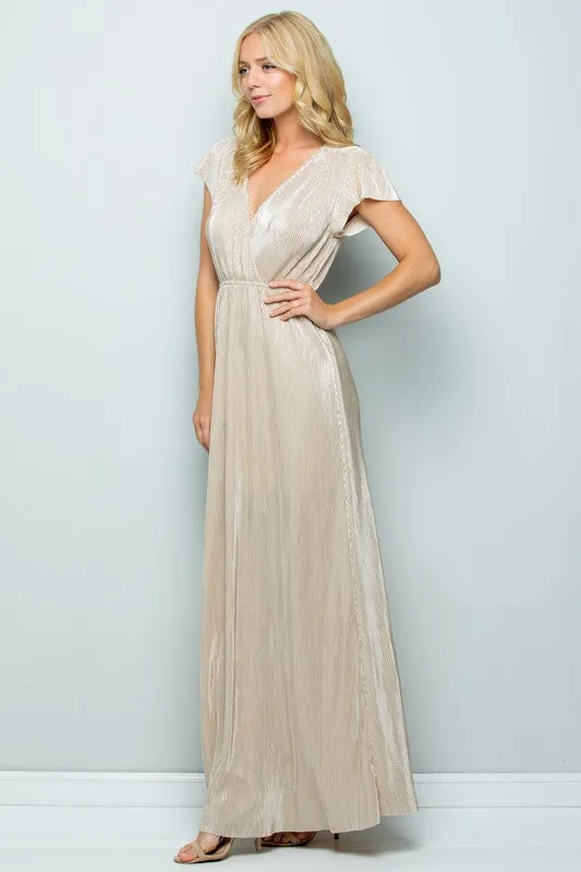 Abigail V-Neck Maxi Dress in Gold