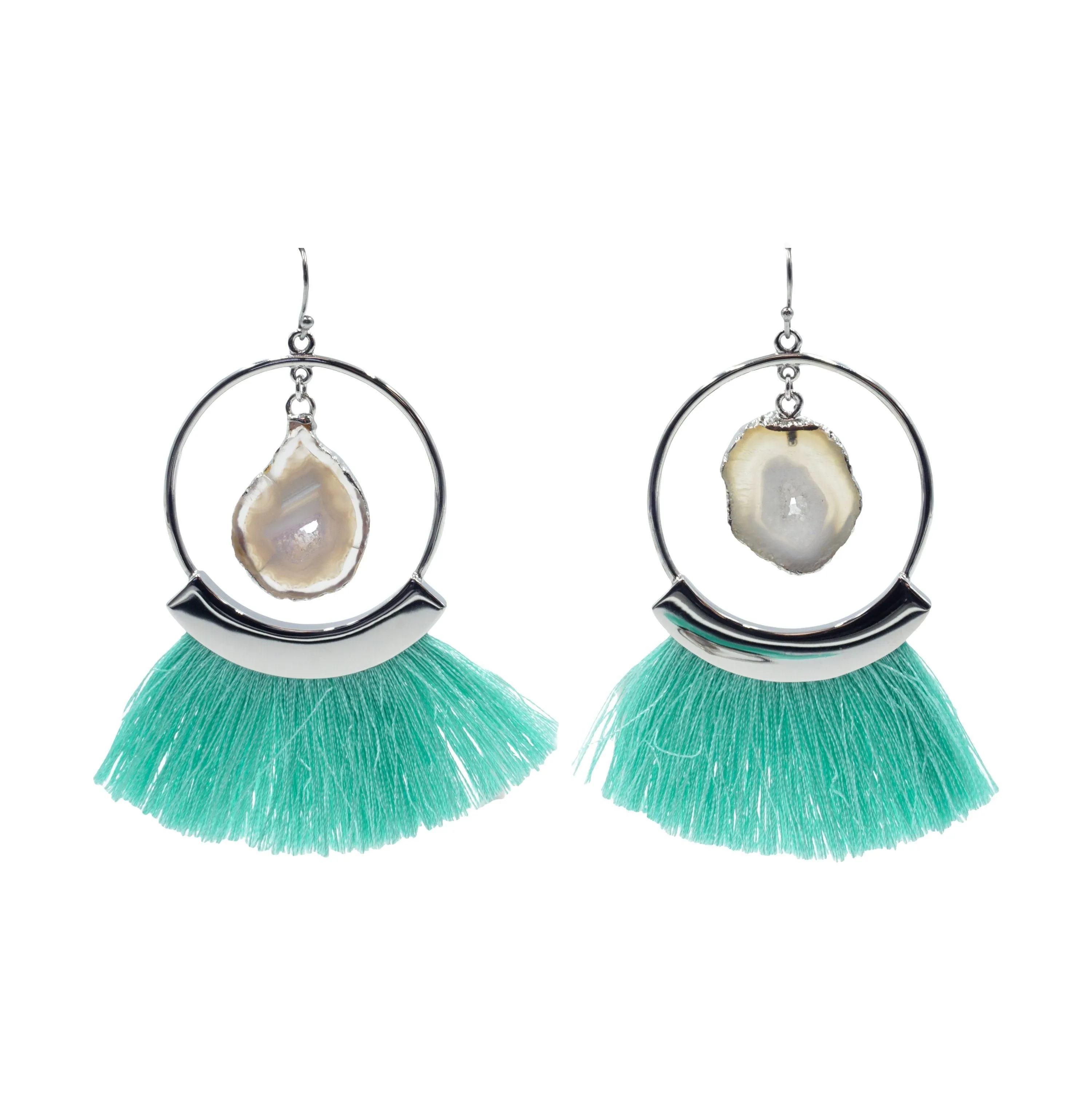 Agate Collection - Silver Mint Fringe Earrings