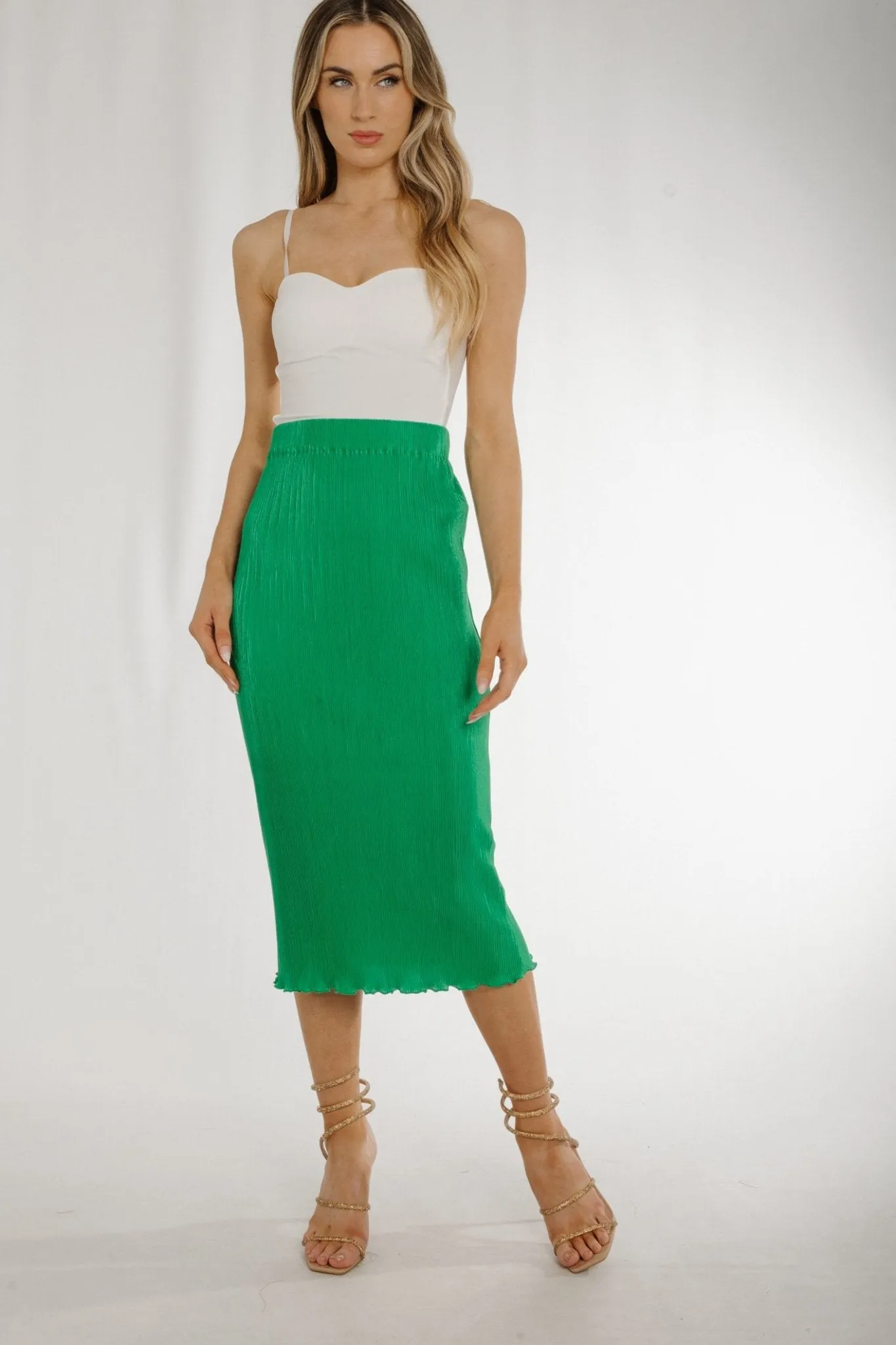 Ally Crepe Midi Skirt In Green