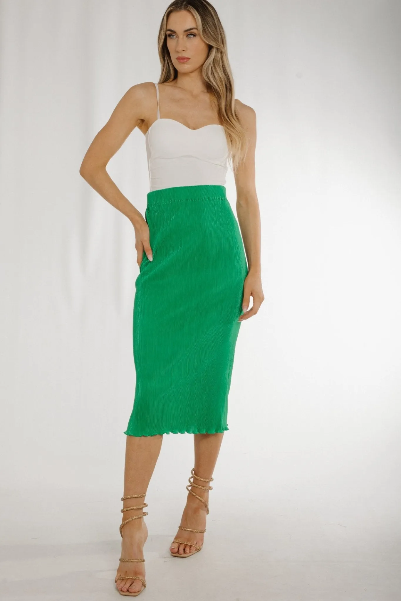 Ally Crepe Midi Skirt In Green