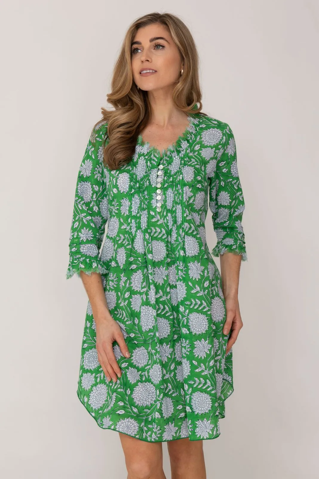 Annabel Cotton Tunic in Green Flower