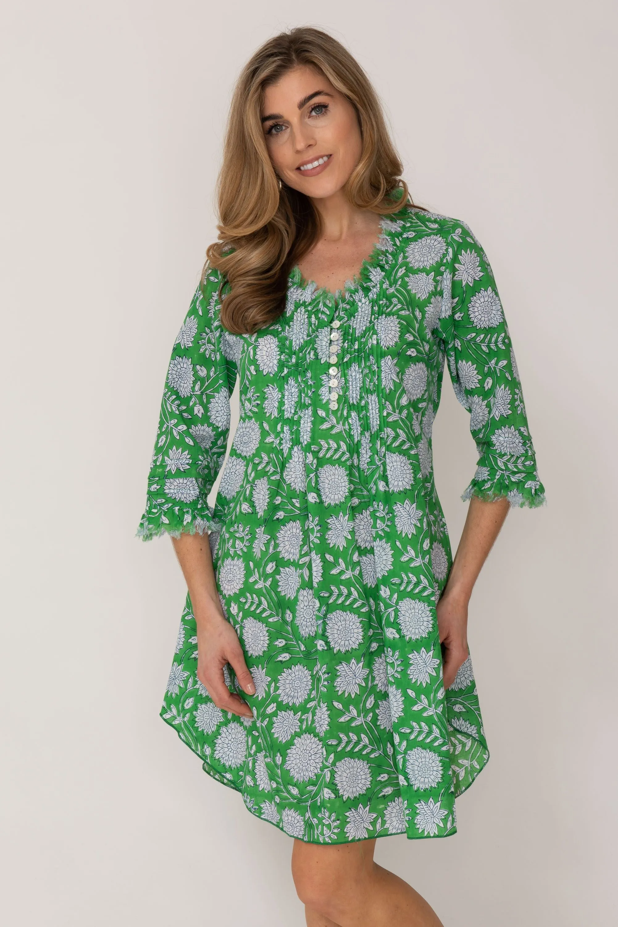 Annabel Cotton Tunic in Green Flower