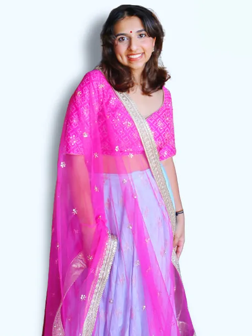 Beautiful Sky Blue And Pink Lehenga Choli Is A Perfect Combination Of Tradition And Style