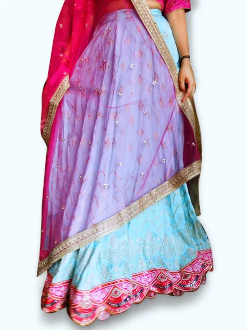 Beautiful Sky Blue And Pink Lehenga Choli Is A Perfect Combination Of Tradition And Style