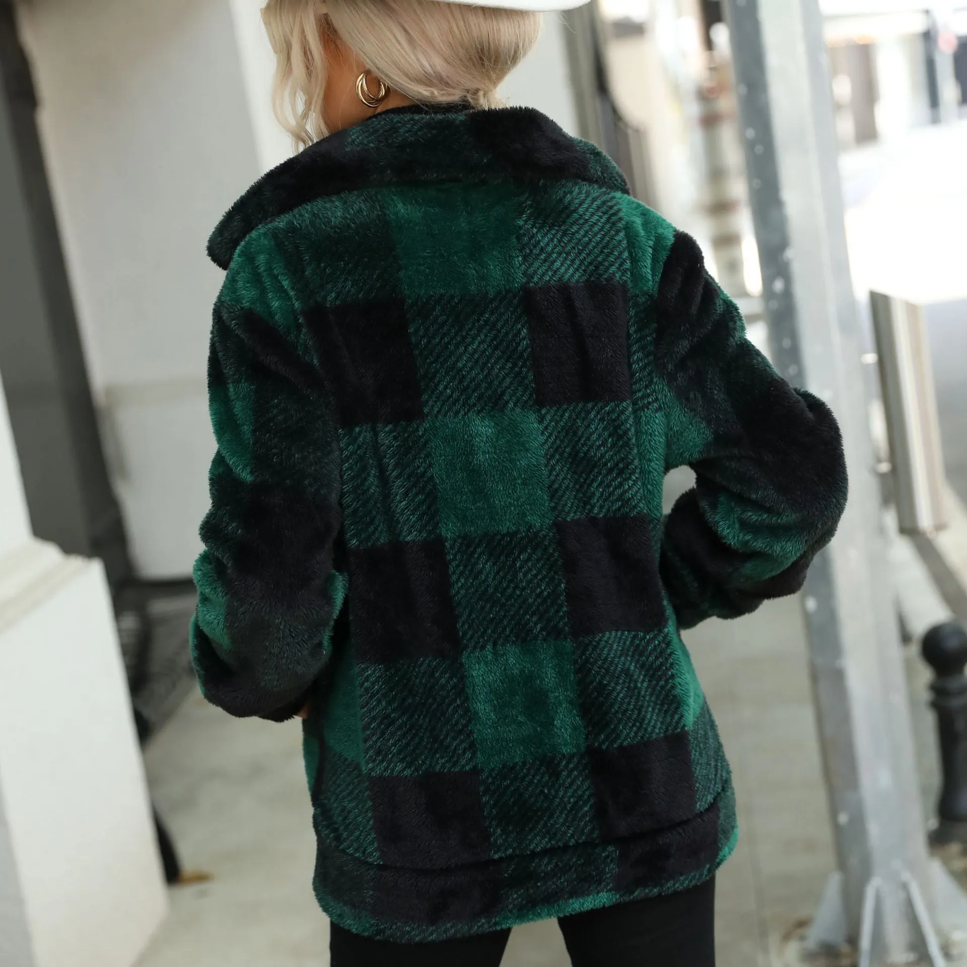 BerriesJam - 2024 Plaid Regular Mid-length Zipper Double Sided Fleece Coat