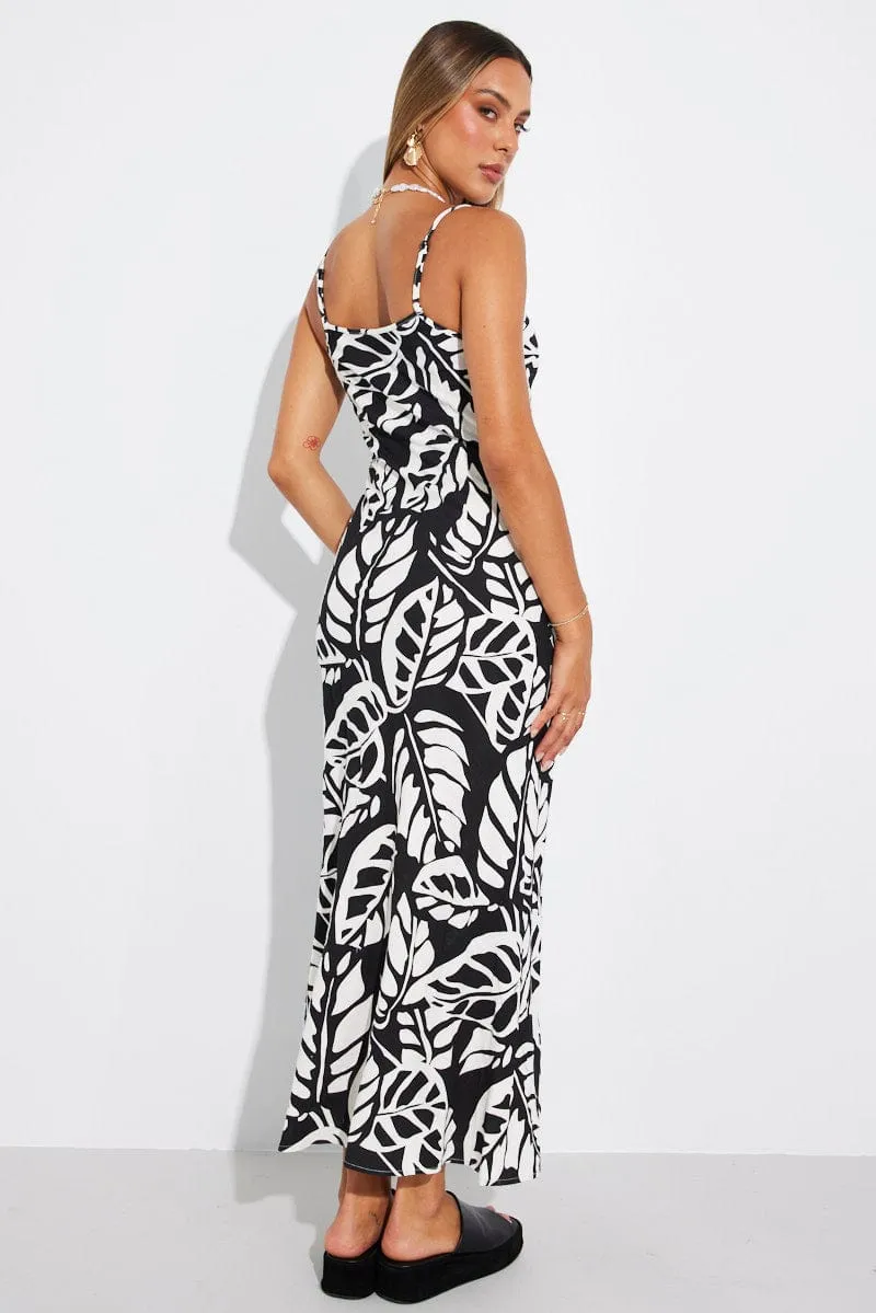 Black Abstract Maxi Dress Bias Cut