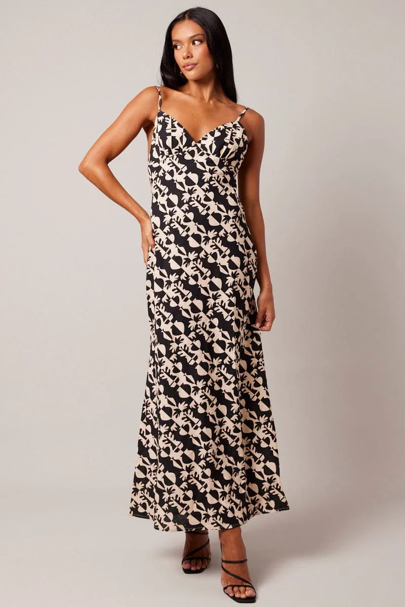 Black Abstract Maxi Dress Strappy