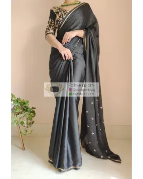 Black Crepe Silk Saree With Heavily Embroidered Blouse