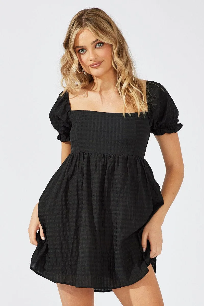 Black Fit and Flare Dress Short Sleeve