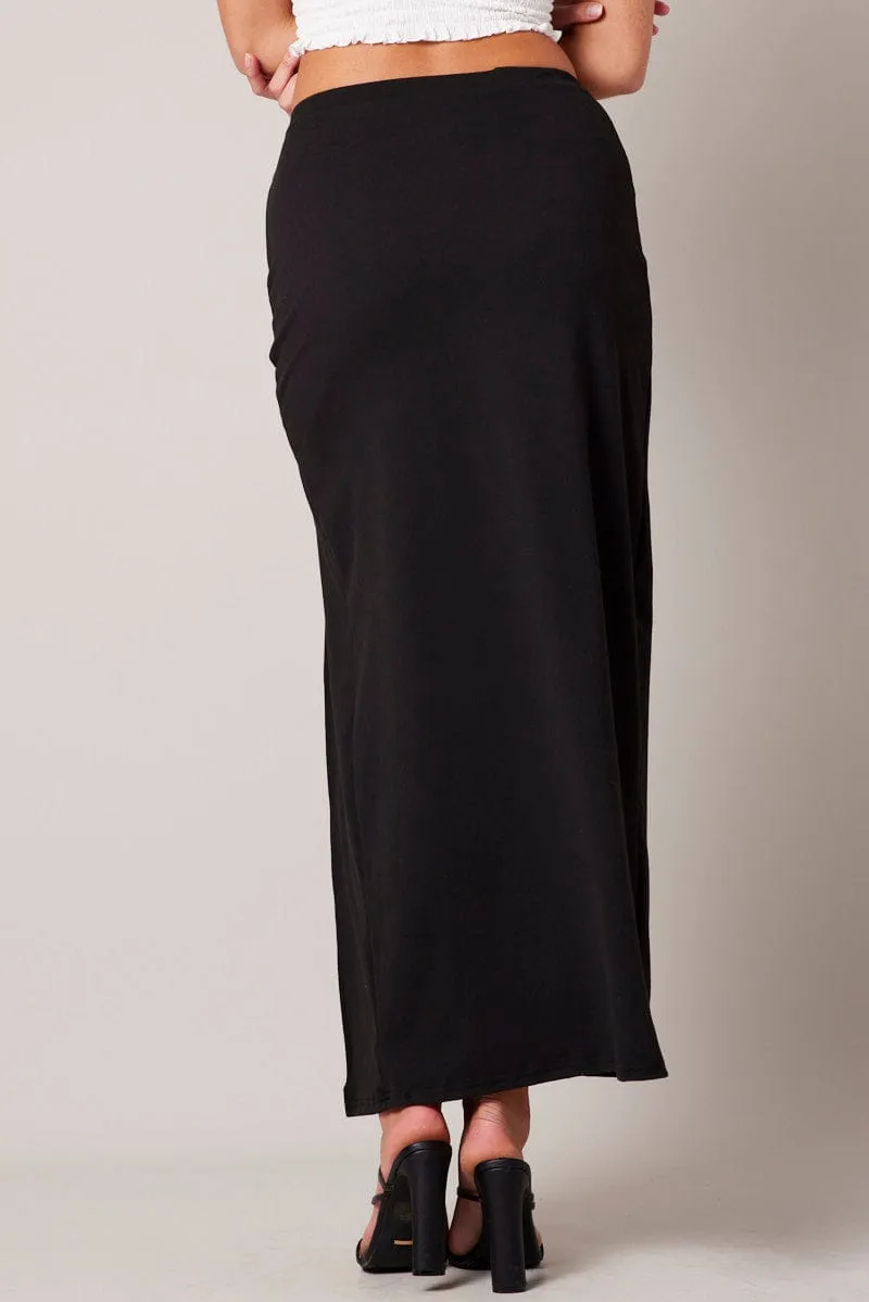 Black Supersoft Skirt Front Split Double Layer