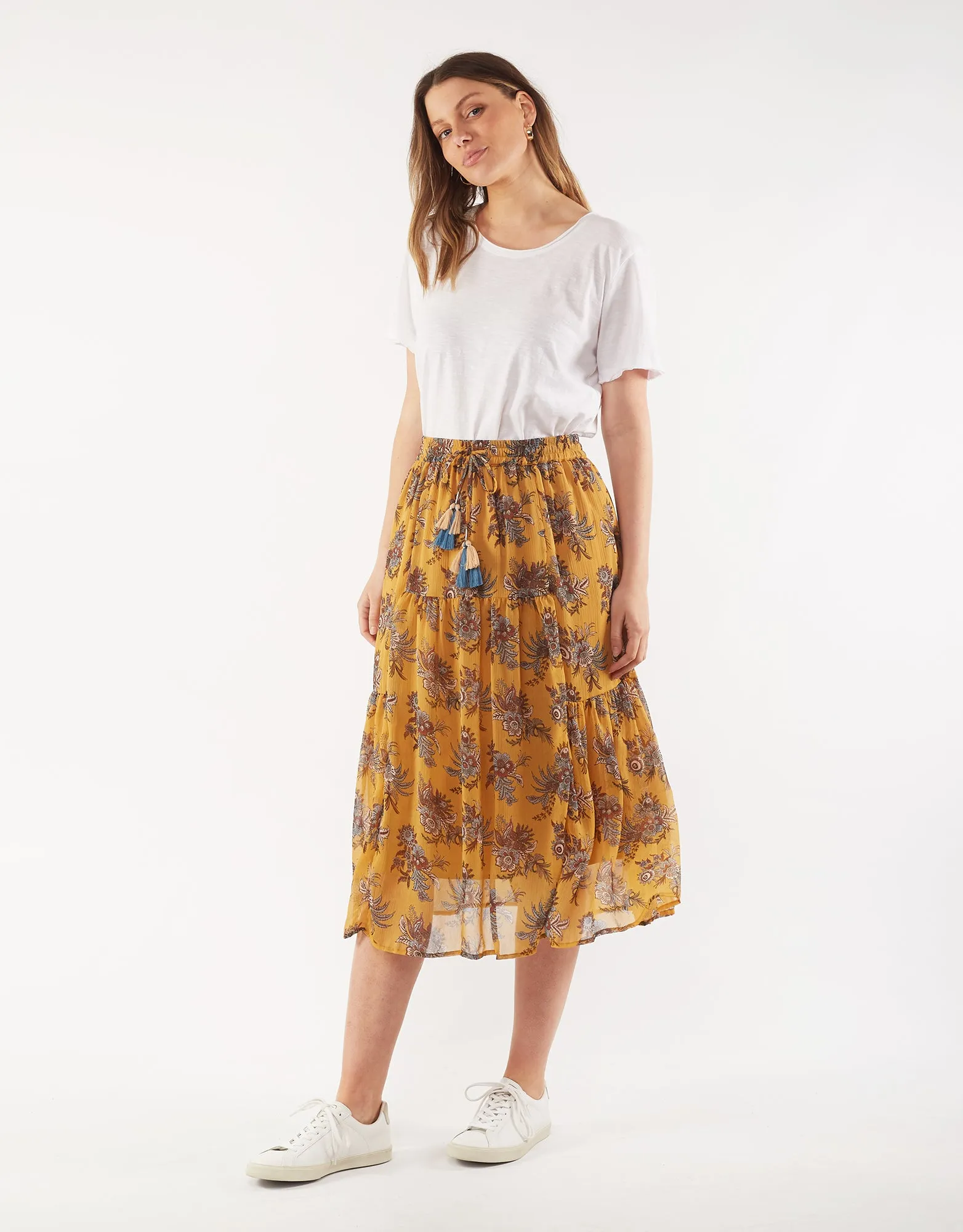 Blanca Yellow Floral Midi Skirt