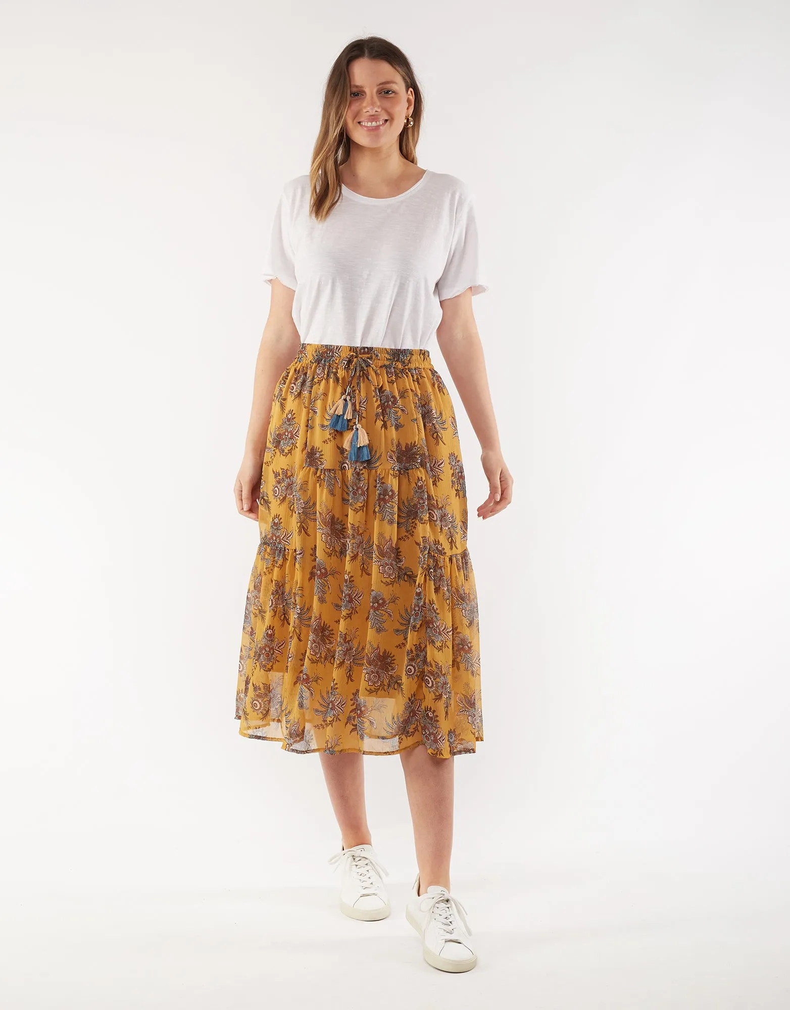 Blanca Yellow Floral Midi Skirt