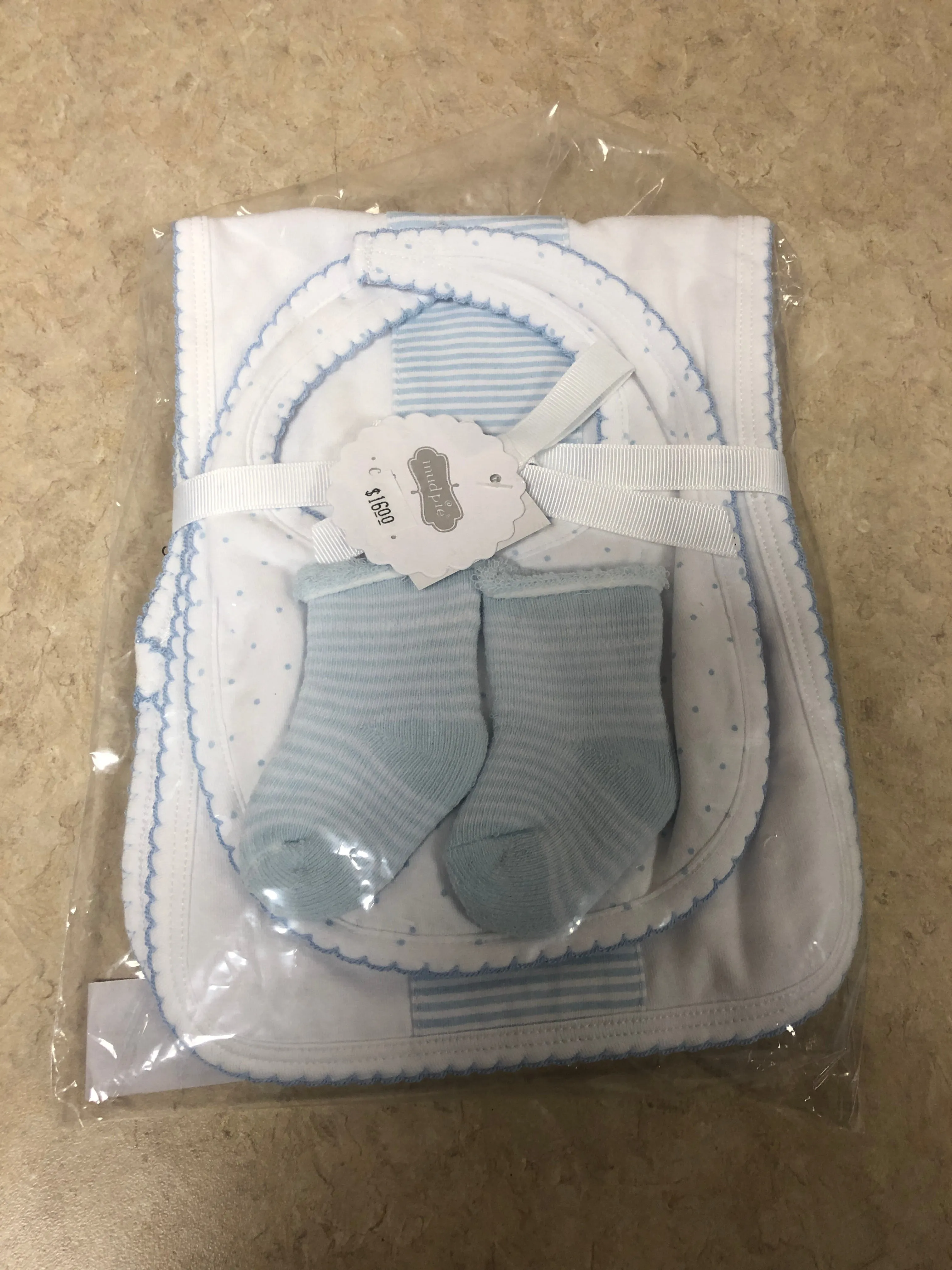 Blue Burp Bib and Sock Set