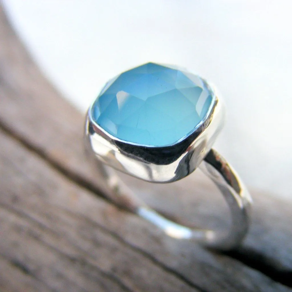 Blue Chalcedony Gemstone Sterling Silver Cocktail Ring