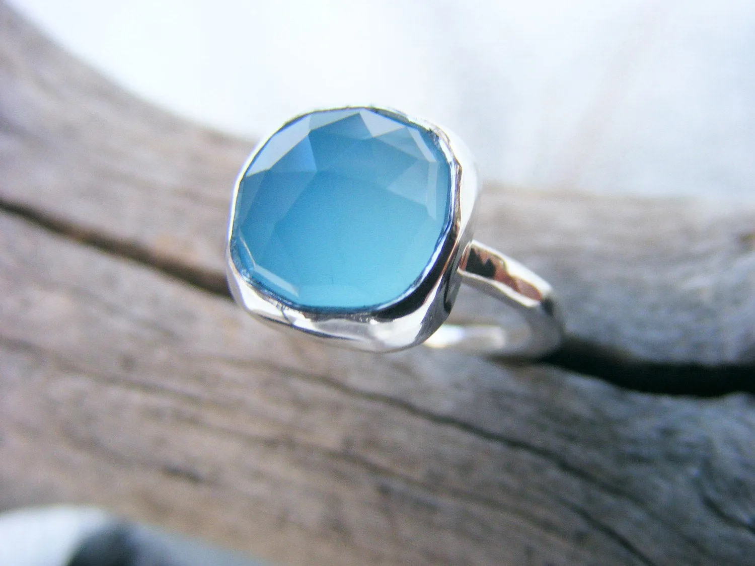 Blue Chalcedony Gemstone Sterling Silver Cocktail Ring