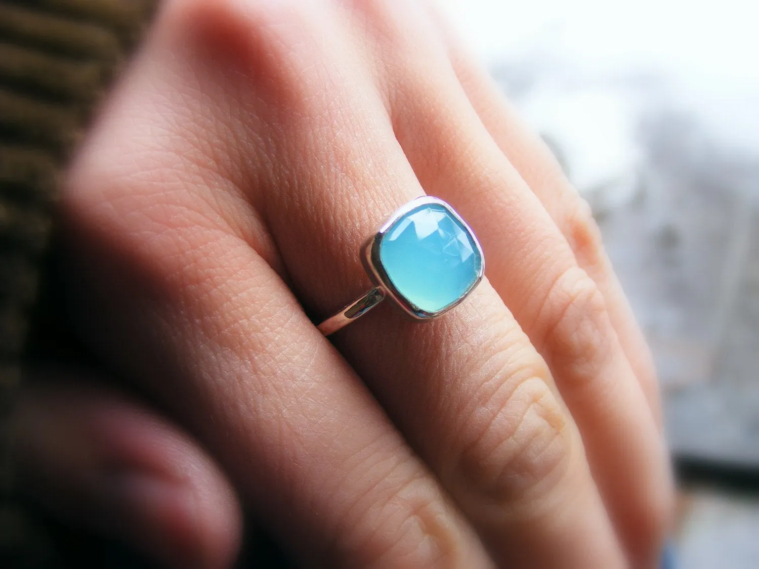 Blue Chalcedony Gemstone Sterling Silver Cocktail Ring