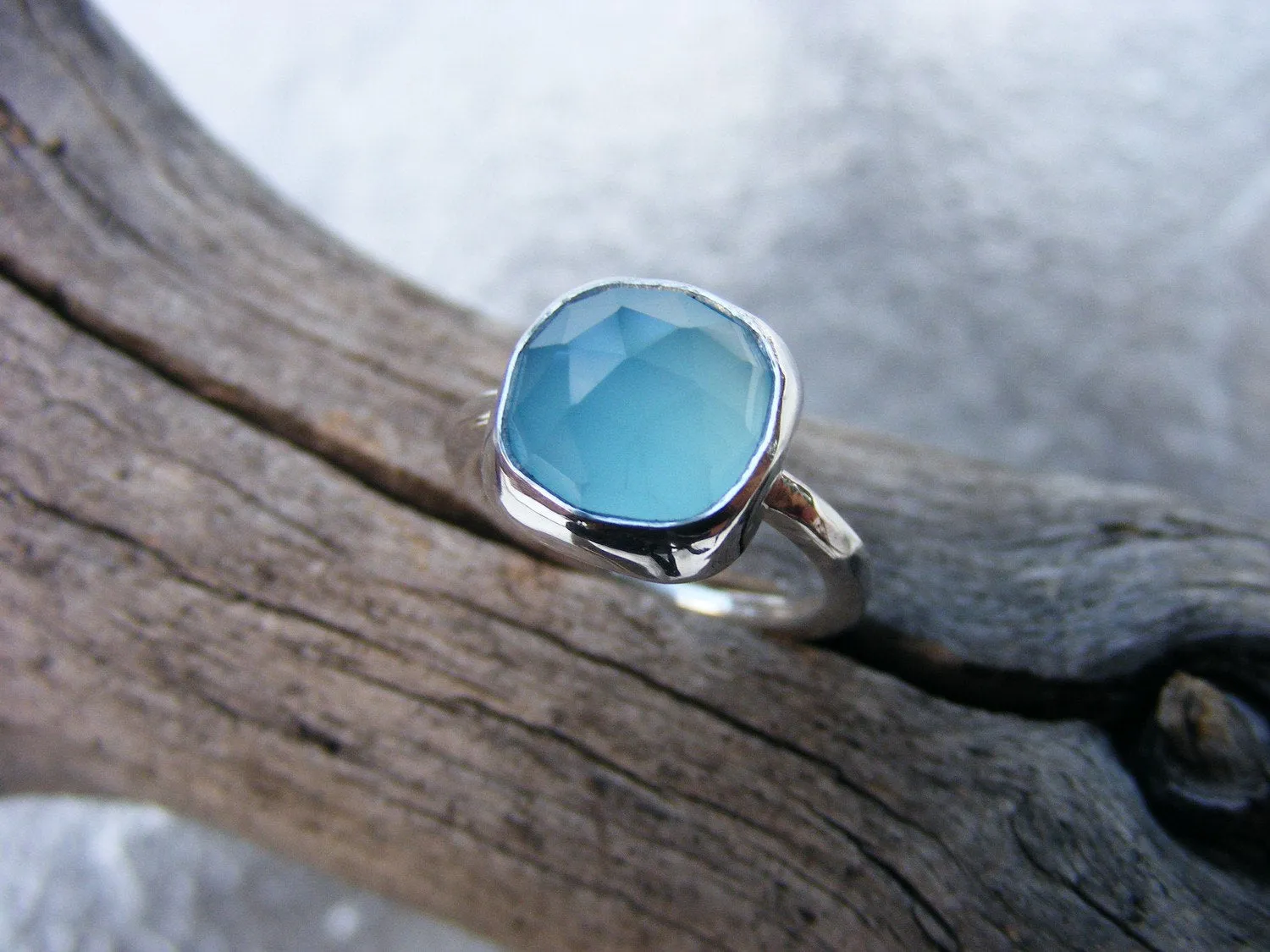 Blue Chalcedony Gemstone Sterling Silver Cocktail Ring