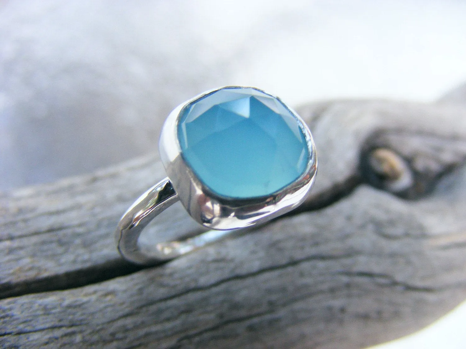 Blue Chalcedony Gemstone Sterling Silver Cocktail Ring