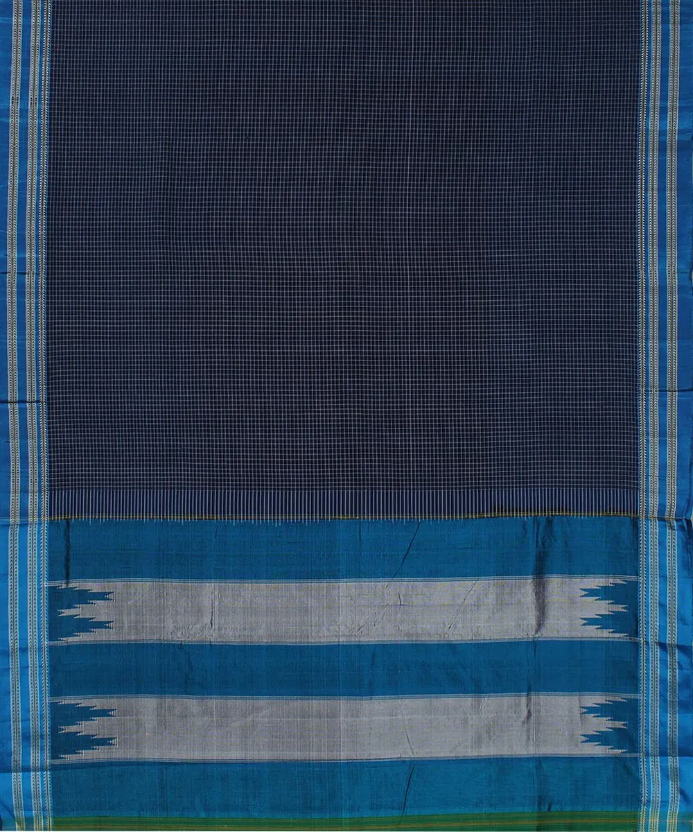 Blue check blue gomi border handwoven ilkal cotton silk saree