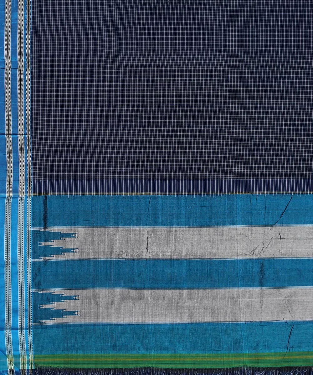 Blue check blue gomi border handwoven ilkal cotton silk saree