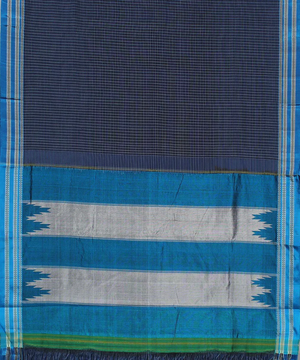 Blue check blue gomi border handwoven ilkal cotton silk saree