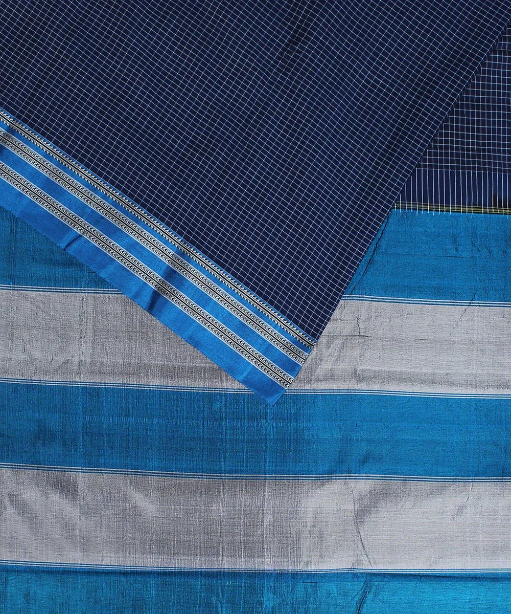 Blue check blue gomi border handwoven ilkal cotton silk saree