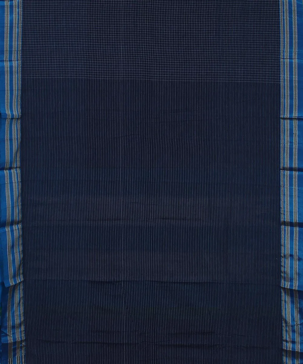 Blue check blue gomi border handwoven ilkal cotton silk saree