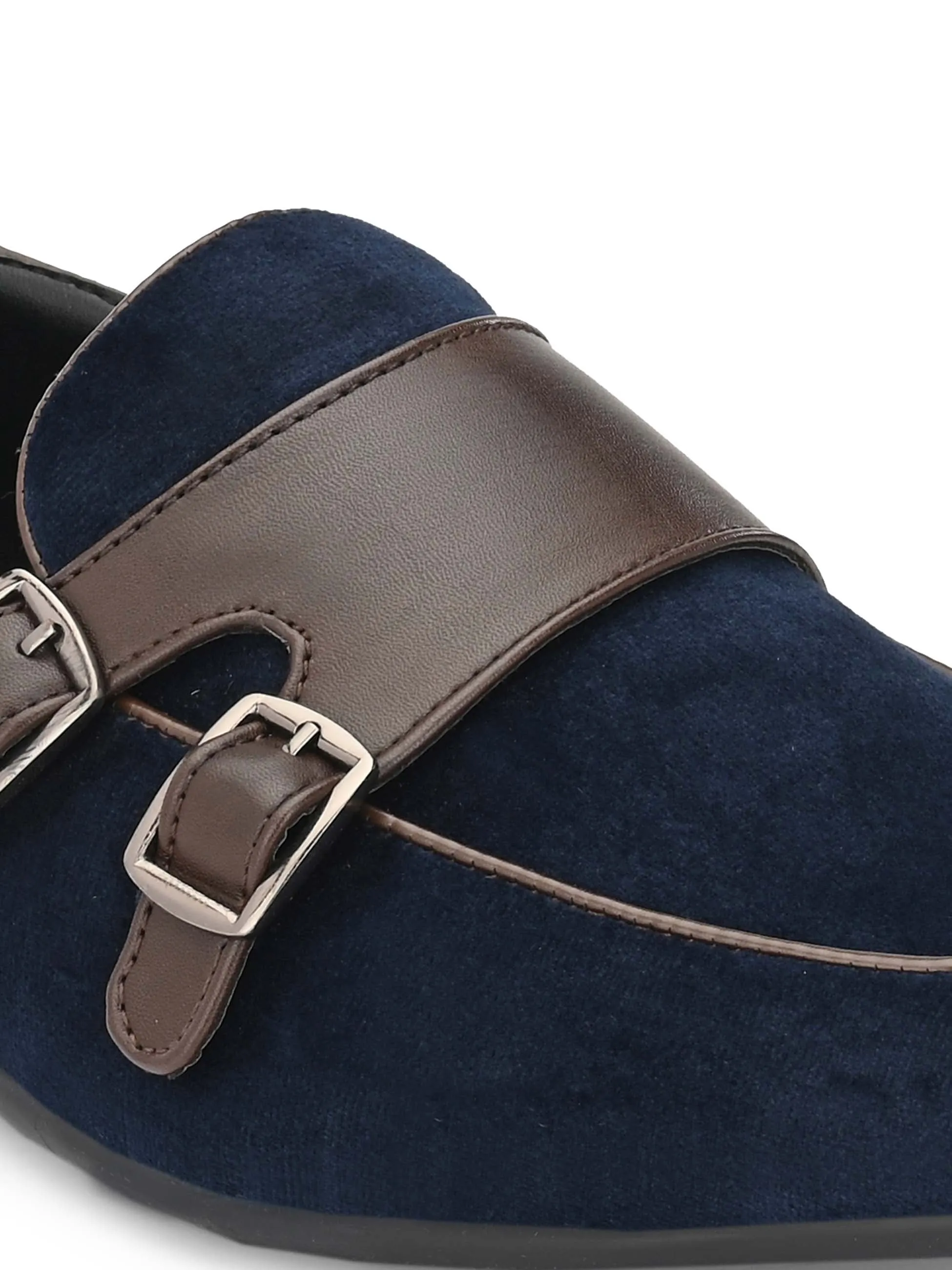 Blue Double Monk Leather Loafers