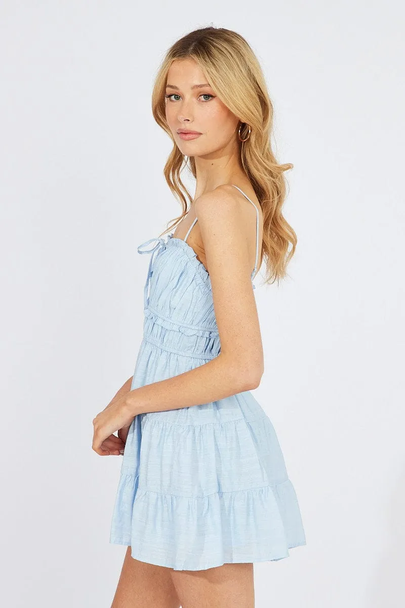 Blue Fit and Flare Dress Sleeveless Tiered