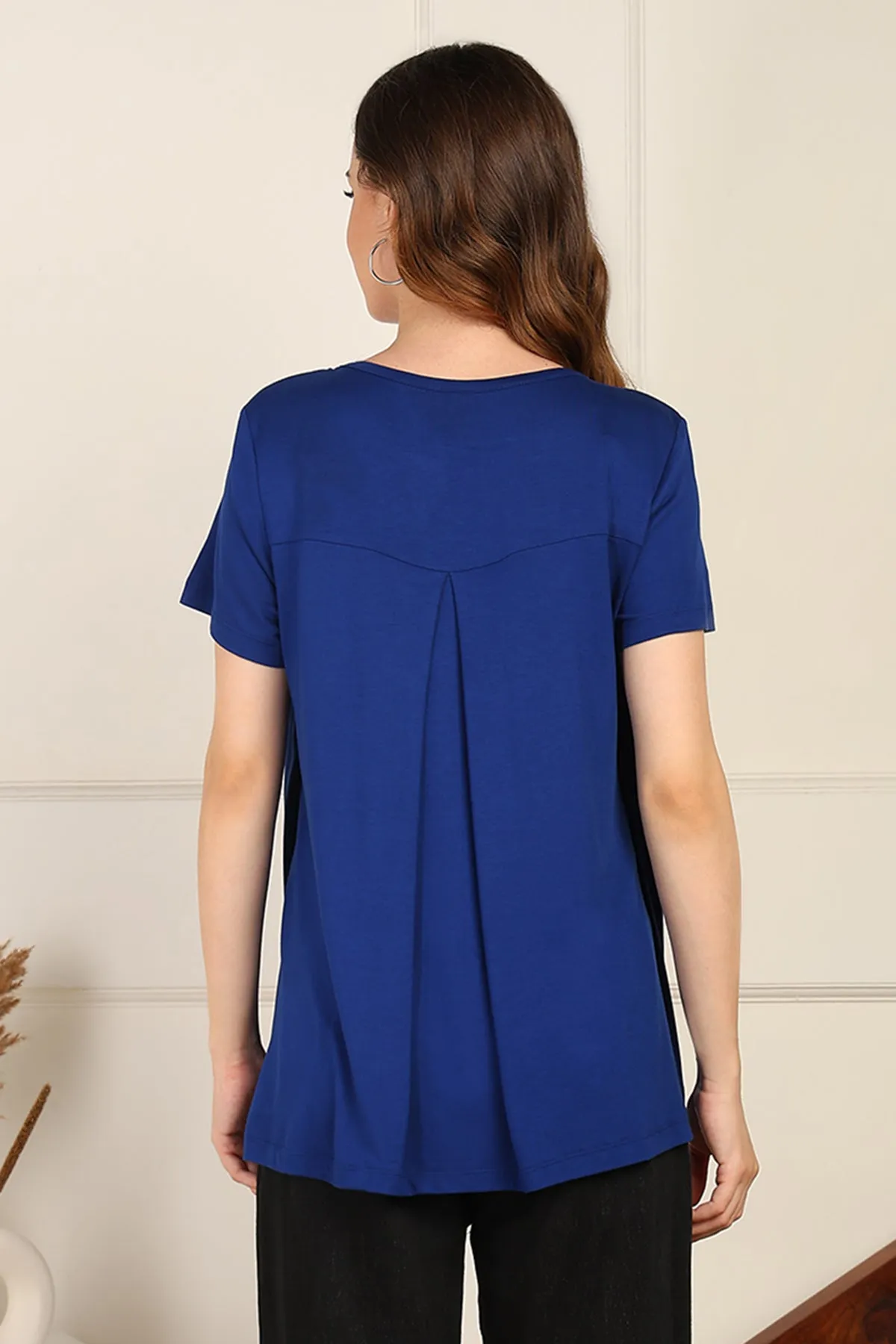 Blue Front & Back Pleated Zipless Nursing Top